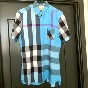 Burberry Short-sleeve Check Stretch Cotton (Blue)